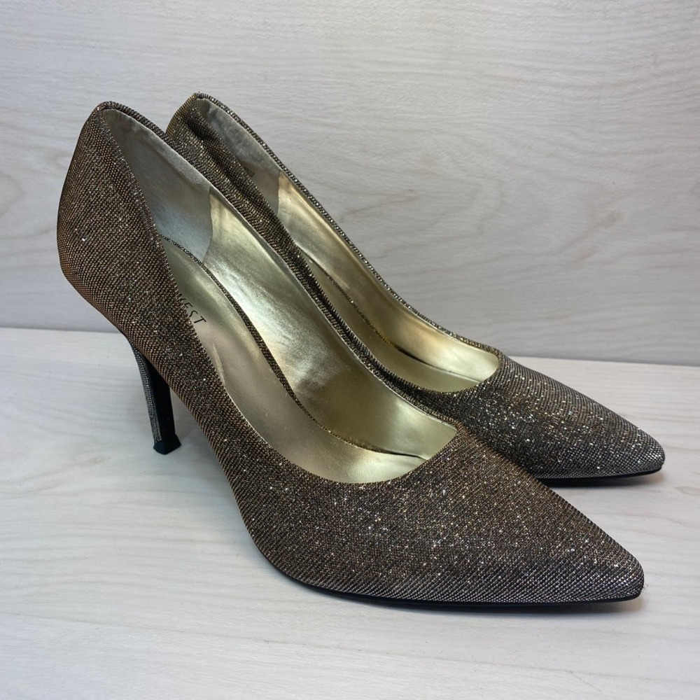 Nine West Womens 7M Pump Pointed Toe Glitter‎ Bronze Silver Stiletto Heel